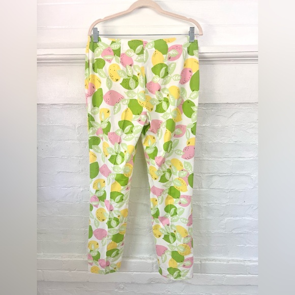 Lilly Pulitzer Vintage White Label Fresh Lemons Print Pants Cotton Flat Front - Picture 2 of 9